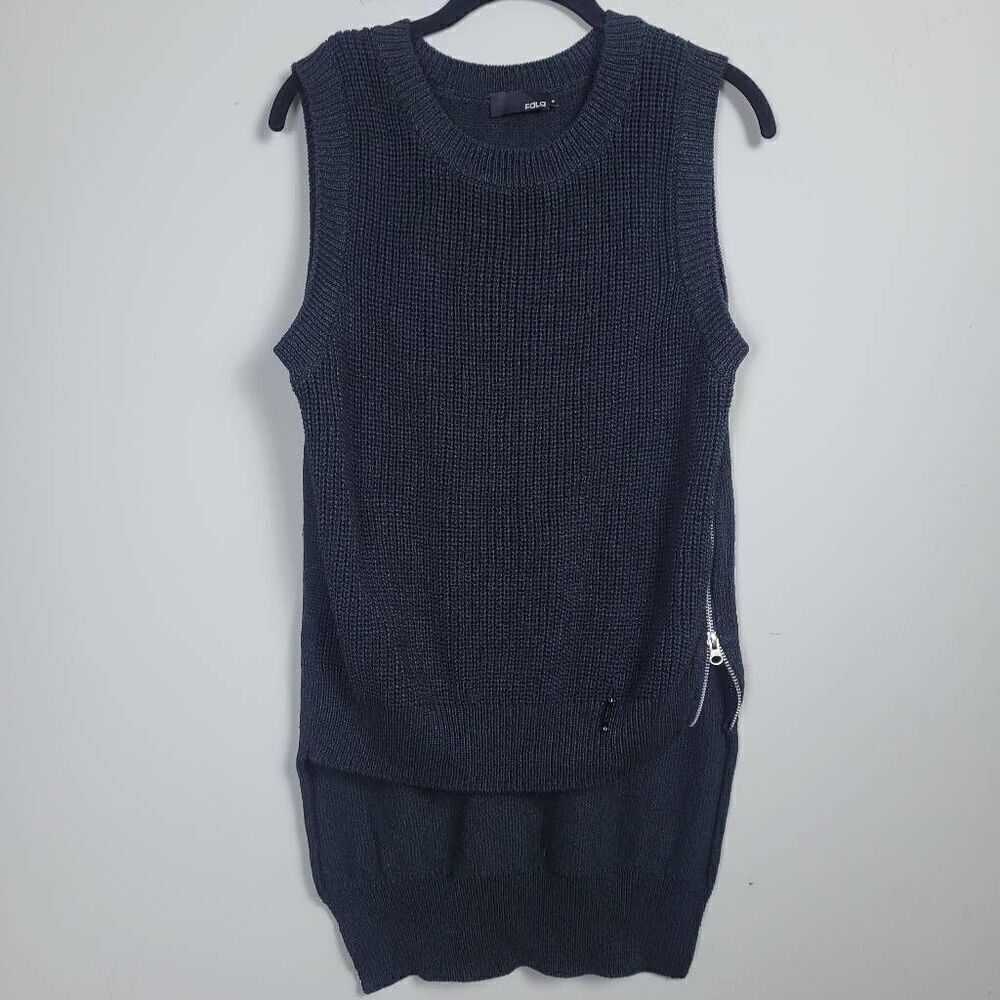 Fala Womens Jacklyn Knit Top Lagenlook Blue Size Medium Sweater Vest Sustainable